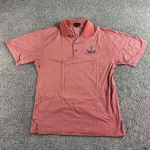 Nick Price Polo Shirt Mens Medium Pink White Stripe Cotton Casual Short Sleeve
